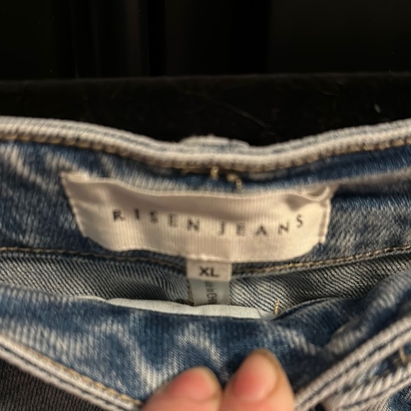 Blue Jean Shorts with Frayed Hem and Distressed Look - Picture 2 of 4